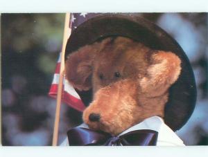 Unused Pre-1980 patriotic CUTE TEDDY BEAR HOLDS USA FLAG k8263