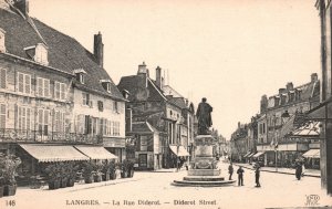 Vintage Postcard Langres La Rue Diderot Statue Birthplace Langres, France