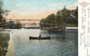 Vintage Postcard 1907 Lake Quinsigamond Worcester Massachusetts Bridge Boating