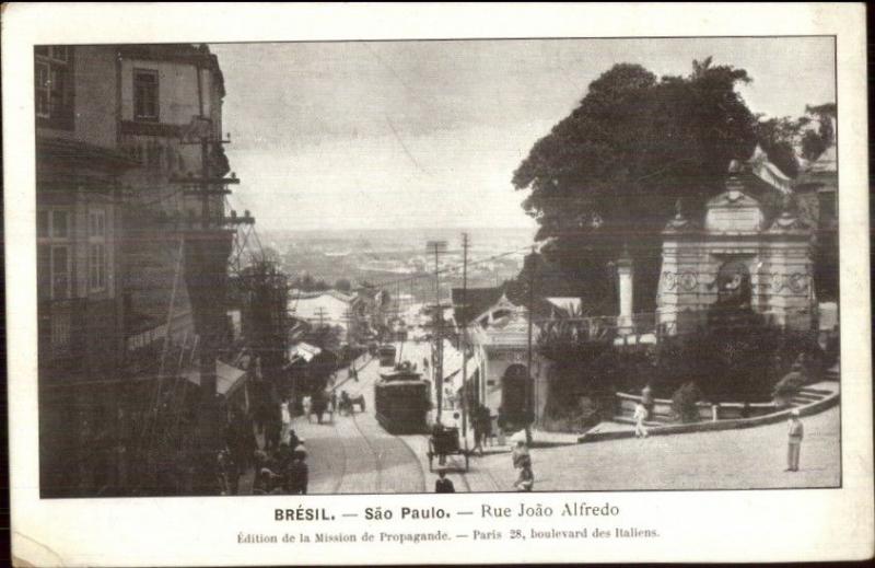 Bresil Sao Paulo Brazil Trolley Rue Joao Alfredo c1910 Postcard