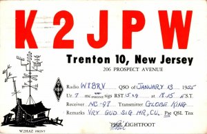 VINTAGE POSTCARD HAM RADIO CALLING CARD K2JPW FROM TRENTON NEW JERSEY 1955