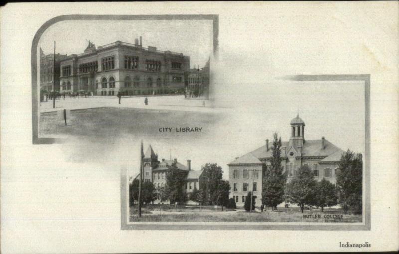 Indianapolis IN Library & Butler College c1905 UDB Postcard