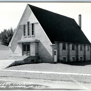 c1950s Grundy Center, IA RPPC Lutheran Church Photo Postcard Cinder Block A103