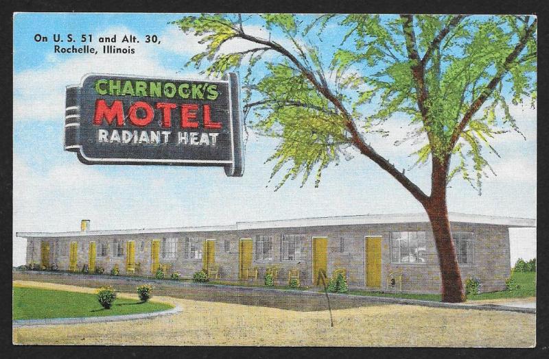 Charnocks Motel Rochelle Illinois Unused c1951