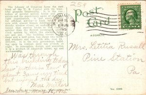 Library Congress Washington DC Antique Postcard PM Cancel WOB Note DB 1c Stamp 