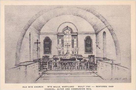 Maryland Wye Mills Old Wye Church Chancel Altar and Communion Rail Albertype