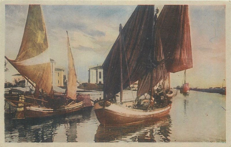 Postcard sailing boats port image illustration