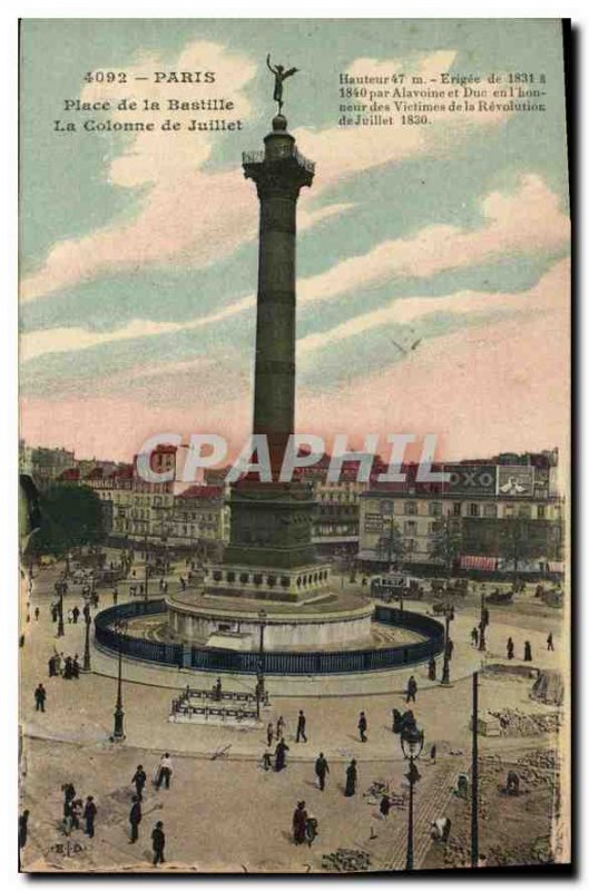 Postcard Old Paris Place de la Bastille The July Column