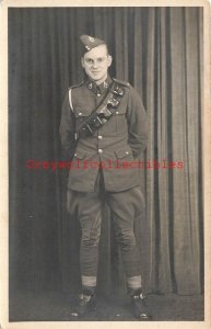 Military, Soldier, POsing with Hands Behind Back, RPPC