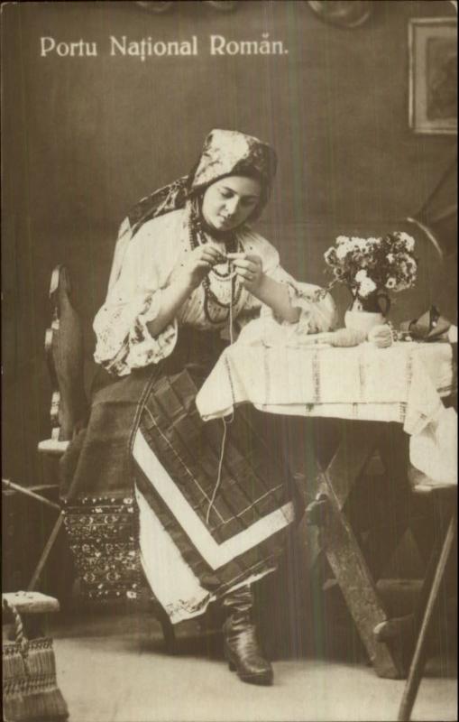 Romania Native Woman Ethnic Costume Arts Crafts Making Jewelry RPPC c1910