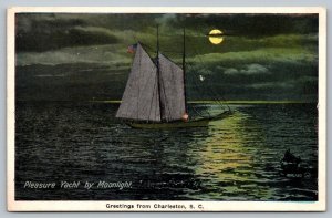 Postcard Greetings From Charleston South Carolina Pleasure Yacht by Moonlight