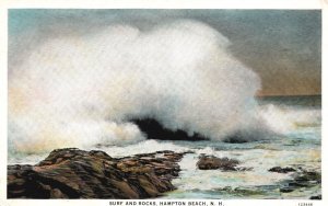 Vintage Postcard 1932 Surf and Rocks Giant Waves Hampton Beach New Hampshire NH