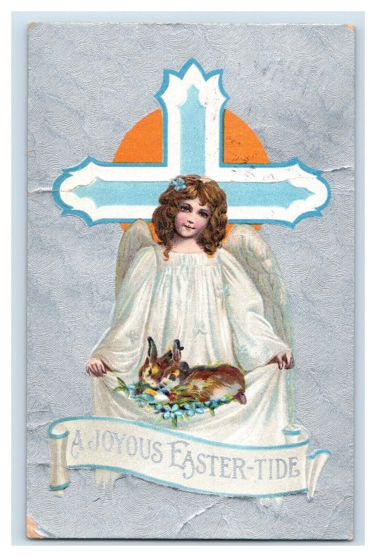 C. 1910 Rabbits Angel Eggs Dresden Easter Easter-tide Vintage Postcard P98 