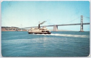 1958 San Francisco Bay Ferry & Bay Bridge Mirro-Krome Postcard