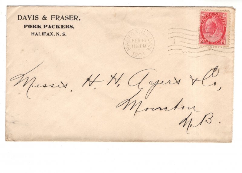 Canadian Victoria 2 C Stamp Cover, Davis Pork Packers 1911, Halifax Nova Scotia