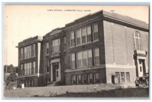 c1910's High School Building Cars Livermore Falls Maine ME Antique Postcard 