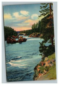 Vintage 1940's Postcard Rapids Upper Falls Yellowstone National Park Wyoming