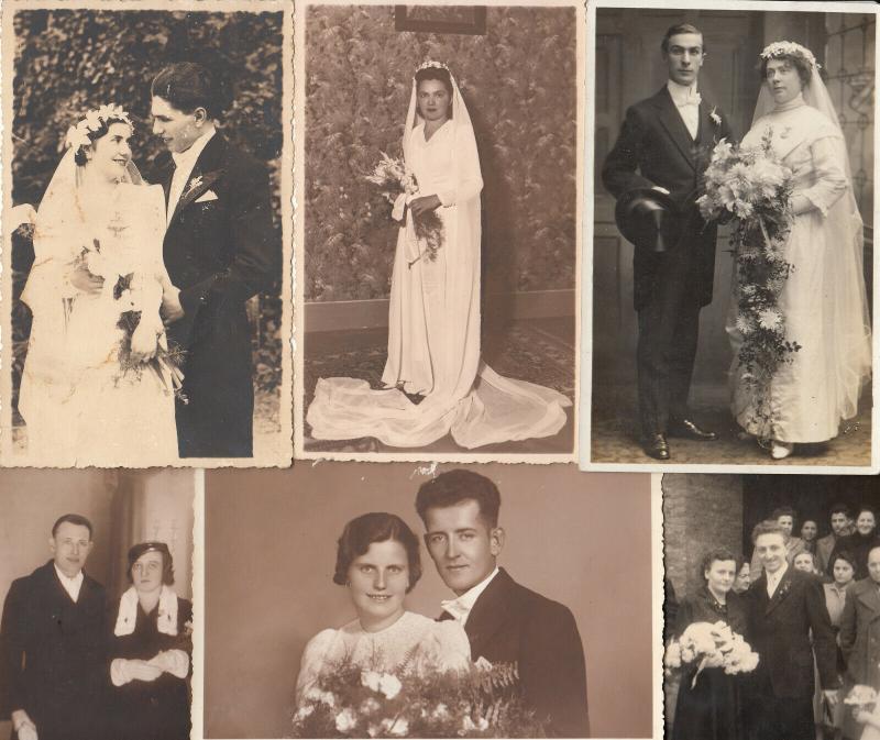 Lot 6 early wedding photo postcards groom & bride