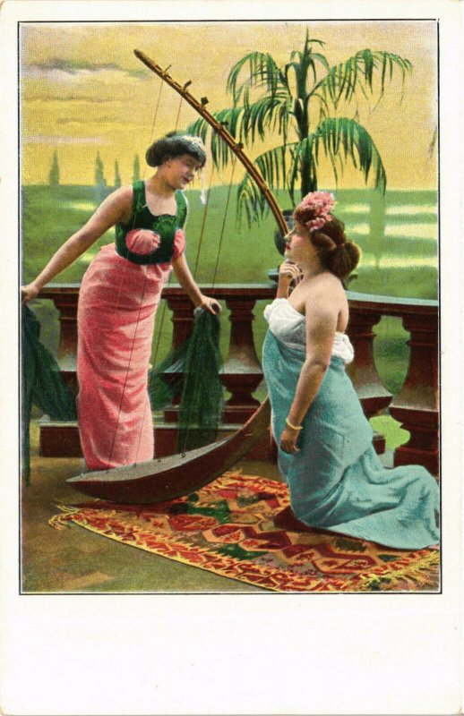 PC CPA ARABIAN TYPES AND SCENES, DANCER LADIES, Vintage Postcard (b17427)