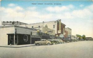 Autos 1940s Front Street Evanston Wyoming Ogden Kropp postcard 8692