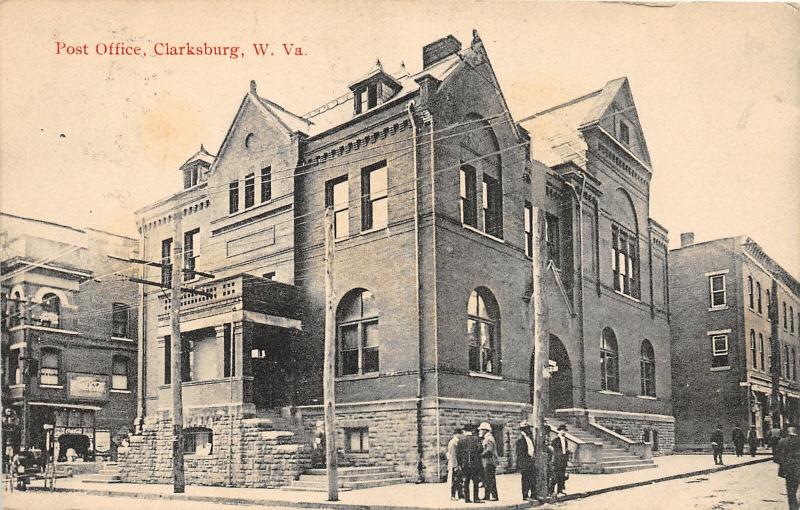 F16/ Clarksburg West Virginia Postcard c1910 Post Office Building