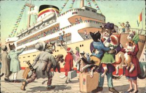 Mainzer Cats as People Fantasy No. 4935 Steamship Steamer Vintage Postcard