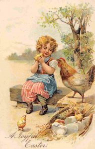 Easter Greetings Girl With Hatching Chicks 1910c postcard