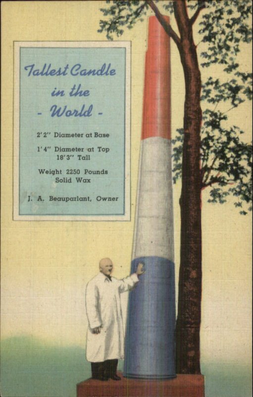 Tallest Candle in World Superlative Washington Blvd Chicago IL Linen Postcard Topics