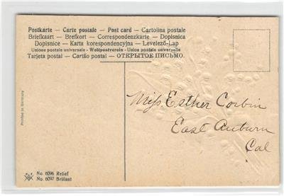 LONG BEACH, CA White Flowers Embossed Greetings Glitter c1910s Vintage Postcard