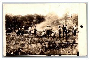 Vintage 1910's RPPC Postcard Group of Farmers at a Controlled Burn on the Farm