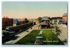 c1910's Bird's Eye View Of Carthage Depot Train Station New York NY Postcard