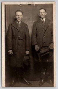 RPPC Two Dapper Young Men Hats And Coats Photo Postcard N28