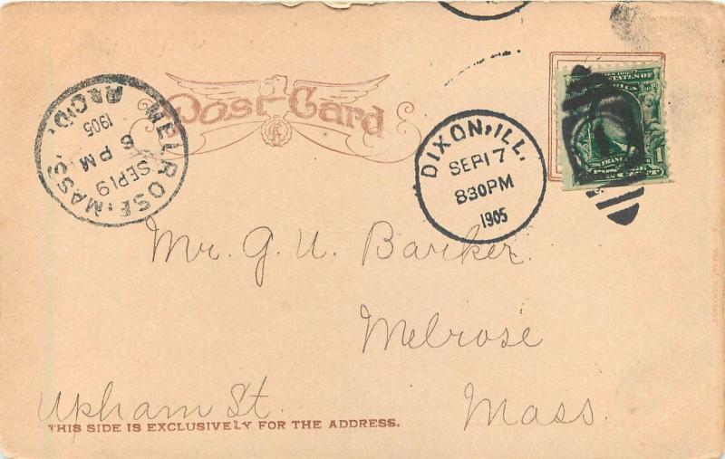 c1905 Printed Postcard Carnegie? Public Library Dixon IL Lee County Posted