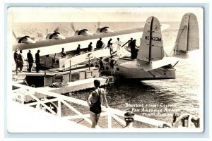 c1940's Boarding Airplane Pan American Airport Miami Florida RPPC Photo Postcard