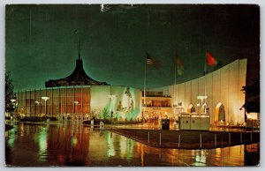 New York 1964 World's Fair~The Vatican Pavilion Bldg @ Night~PM 1965~Postcard