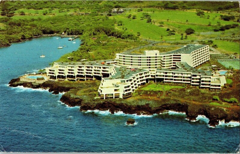 Kona Surf Resort Aerial Keauhou Bay Hawaii Island Golf Course Postcard Vtg 