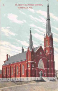 St Mary's Catholic Church Janesville Wisconsin 1910c postcard