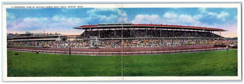 c1930's Panorama View Of Suffolk Down Race Track Boston MA Fold Out Postcard