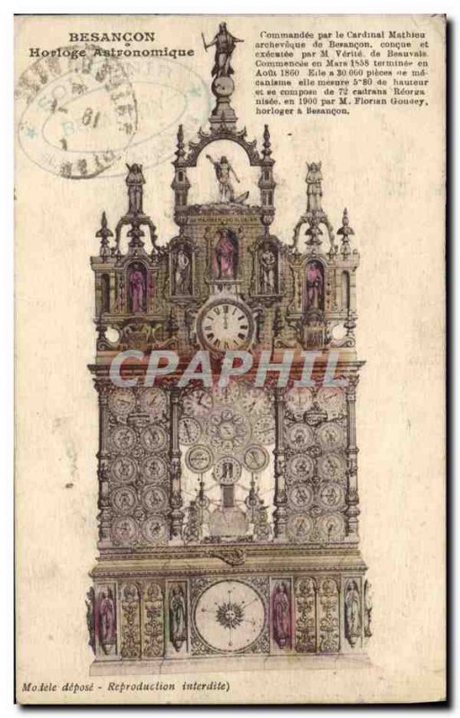 Old Postcard Astronomical Clock Besancon