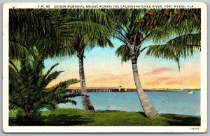 Fort Myers Florida 1930s Postcard Edison Memorial Bridge Caloosahatchee River