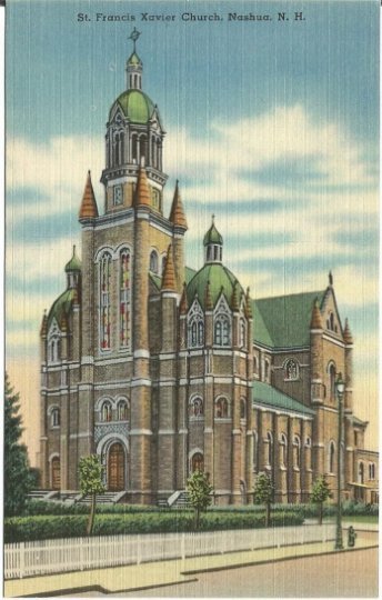 Saint Francis Xavier Church Nashua New Hampshire Vintage Postcard Linen