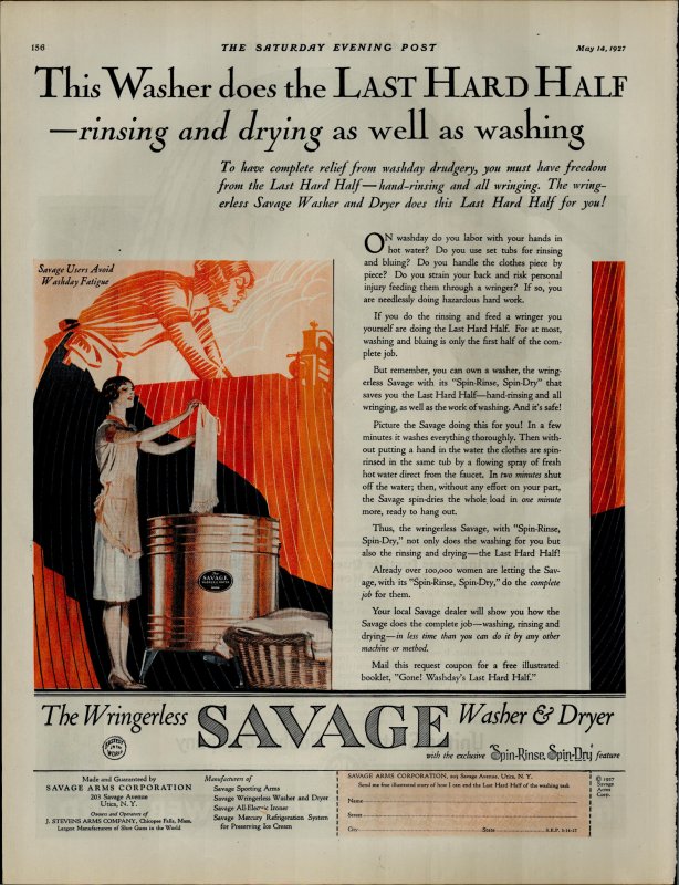 1927 Wringerless Savage Washer and Dryer Lady Washing Vintage Print Ad 3886