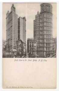 Park Row & St Paul Building New York City NYC NY 1905c postcard