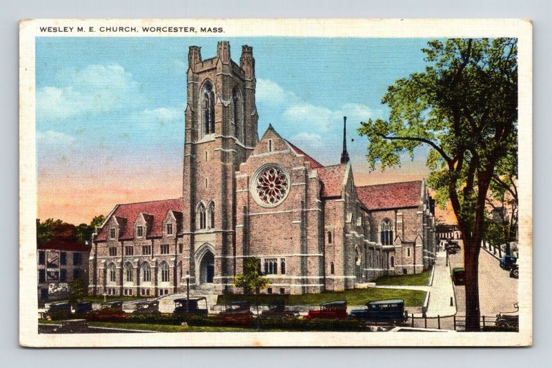 Wesley ME Church Worcester MA Massachusetts WB Postcard UNP VTG Tichnor Unused 