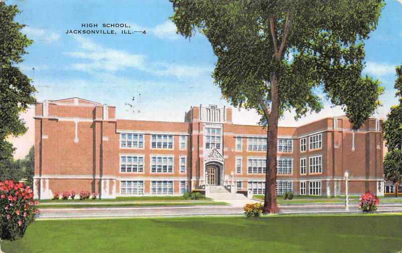 High School, Jacksonville, Illinois, Early Postcard, Used in 1955