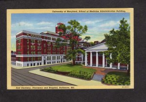 MD University of Maryland School of Medicine Baltimore Maryland Linen Postcard