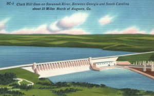 Vintage Postcard 1930's Clark Hill Dam Savannah River 22 Miles N Augusta Georgia