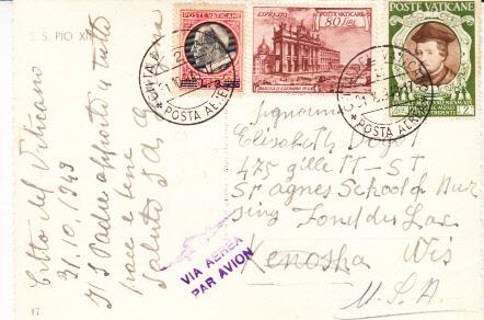 Pope Pius RP  Mailed from Vatican 1948