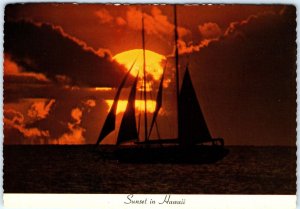 c1970s Hawaii, HI Sunset Sailboat Silhouette Golden Sun Ocean Chrome 4x6 PC M16