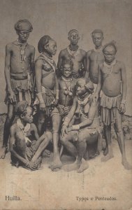 Huilla Types E Penteados Angola African Tribe Old Rare Postcard